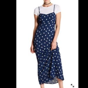 Flynn Skye 100% rayon maxi dress navy blue floral print sz XS made in USA